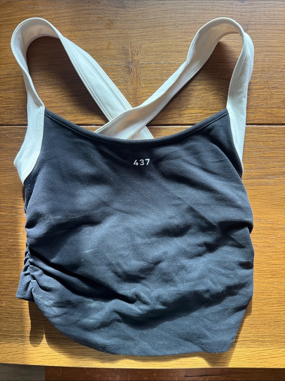 437 Black Cropped Sports Top with White Crossback Straps